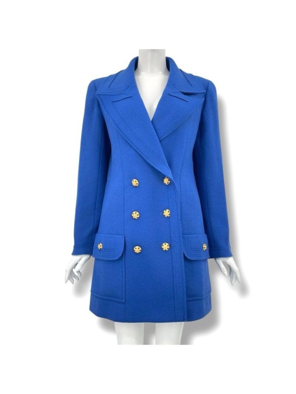 Chanel Coat 96 a Wool Gripoix Vintage Jacket Blazer Coco Mark Blue Size 38